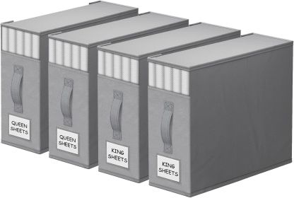 4 Pack Bed Sheet Closet Organizers and Storage,Sturdy Foldable Storage Containers with Window and Label,Storage and Organization for Bedding Shee