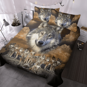 Brave wolf pack Bedding Animal leaders Duvet Cover Sets Calm under the dark clouds Bed Sets Animal lovers Themed Comforter Cover with 2 Pillowcas