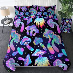 Mushroom Duvet Cover Set Twin Size, 3 Pieces Colorful Black Pattern Comforter Cover Set, Soft Cartoon Bedding Set Mushroom Decor (Twin, Blue Mush