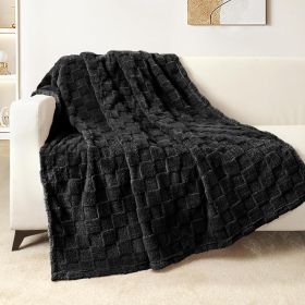 Fleece Throw Blanket for Couch,Super Soft and Warm Lightweight Checkered Pattern Blankets for All Seasons, 50x60 Inches, Black