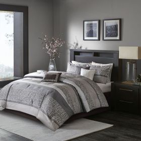 7 Piece Jacquard Comforter Set Grey/Taupe King
