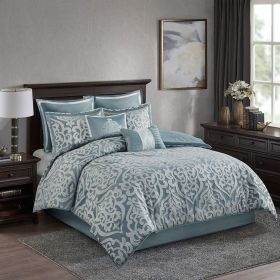 8 Piece Jacquard Comforter Set Aqua/Silver Cal King