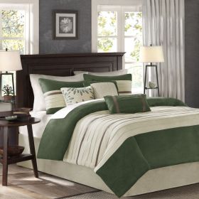 7 PC Pieced Faux Suede Comforter Set Green Queen