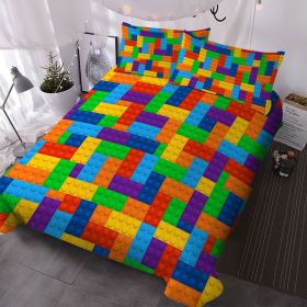 3pc Colorful Toy Building Blocks Background Pattern Duvet Cover Set, Fun and Colorful Bedding Sets for Kids Teen Boys Girls (size: TWIN)
