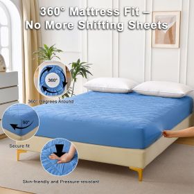 Diamond Grid Ultrasonic Waterproof Mattress Protector, QUEEN (Color: Light Blue)