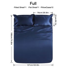 4-piece ultra-soft 85g satin sheet and pillowcase set, solid color, machine washable, suitable for all seasons, comfortable bedding set, for sing (Color: Dark Blue, size: full(53.94''*74.8''))