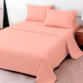 4pcs ultra-soft 85g sheet and pillowcase set, soft solid color, machine washable, suitable for all seasons, Christmas comfortable bedding set (Color: pink, size: king(75.98''*79.92''))