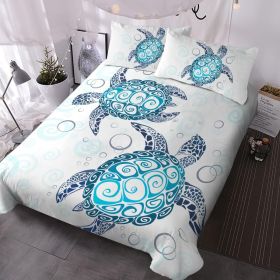 Sea Turtle Bedding Aqua Teal Blue Duvet Cover Sets Beach Turtle Twin Size Bed Sets for Girls Women Ocean 3 Piece Turtle Themed Comforter Cover wi (Color: White, size: QUEEN)