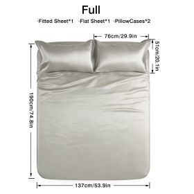 4-piece ultra-soft 85g satin sheet and pillowcase set, solid color, machine washable, suitable for all seasons, comfortable bedding set, for sing (Color: Silver, size: full(53.94''*74.8''))