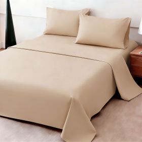 4pcs ultra-soft 85g sheet and pillowcase set, soft solid color, machine washable, suitable for all seasons, Christmas comfortable bedding set (Color: Beige, size: full(53.94''*74.8''))