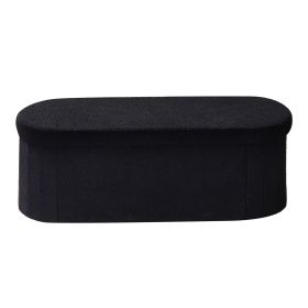 Oval Storage Ottoman Bench, Foldable Teddy Fleece End of Bed Bench, Folding Upholstered Bed Ottoman Chest with Large Storage Space, Supports 660 (Color: Black, Type: Oval-Foldable)