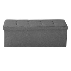 Foldable Storage Ottoman Bench, End of Bed Bench with Side Bags, Folding Upholstered Storage Chest Supports 660 lbs (Color: Gray, Type: Square-Foldable)
