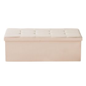 Foldable Storage Ottoman Bench, End of Bed Bench with Side Bags, Folding Upholstered Storage Chest Supports 660 lbs (Color: Beige, Type: Square-Foldable)