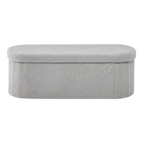 Oval Storage Ottoman Bench, Foldable Teddy Fleece End of Bed Bench, Folding Upholstered Bed Ottoman Chest with Large Storage Space, Supports 660 (Color: Gray, Type: Oval-Foldable)