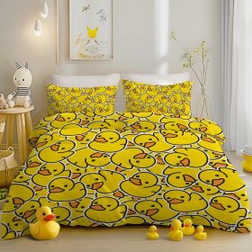 Duvet Cover Set: Kids Yellow Ducks Themed Brushed Microfiber Bedding for Boys Girls Room- Little Plastic Rubber Duck Print Comforter Cover with 2 (Color: Yellow, size: Full)