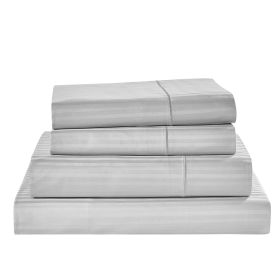 Kathy Ireland 500 Thread Count Damask Stripe Sheet Set (Color: Silver, size: QUEEN)