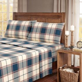 Kathy Ireland 100% Turkish Cotton Flannel Sheet Set (Color: Signature Plaid, size: QUEEN)