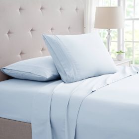 Bamboo 4 Piece Luxury 3 Line Embroidered Sheet Set (Color: Aqua, size: KING)