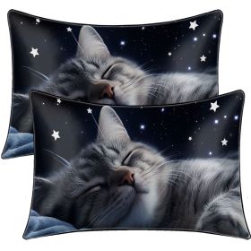 2pcs Black Cat Pillow Case Night Stars Pillow Covers Cute Animals and quiet and sleeping elf Decorative Pillowcases(temu can only be self-picked (default: default title)